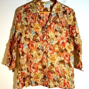 Fall Colors Vibrant Floral Blouse